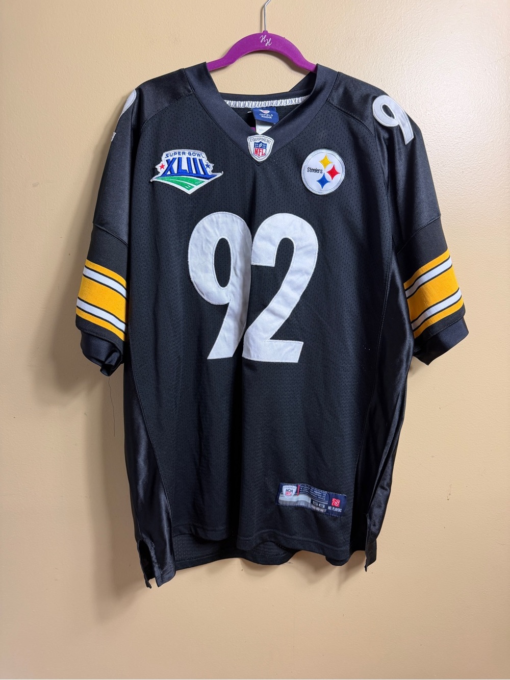 Reebok James Harrison Steelers Super Bowl XLIII Jersey Stitched Size 56 / 2XL
